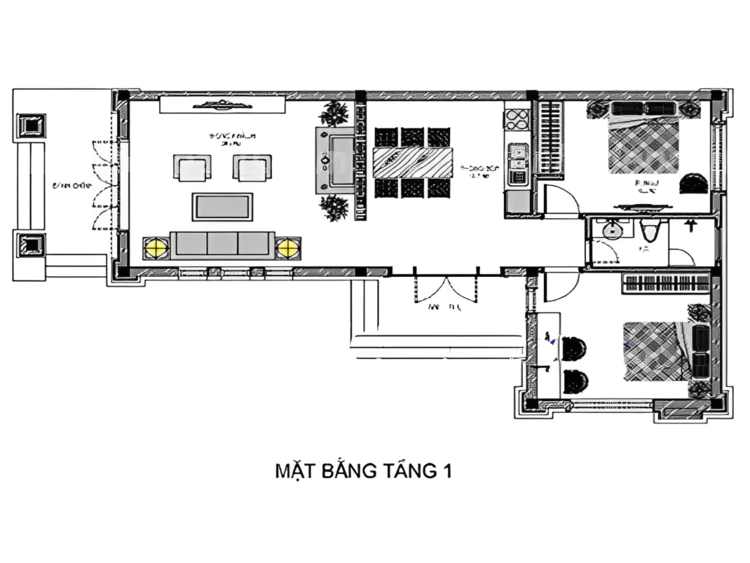 Bản vẽ thiết kế nhà cấp 4 chữ L ấn tượng