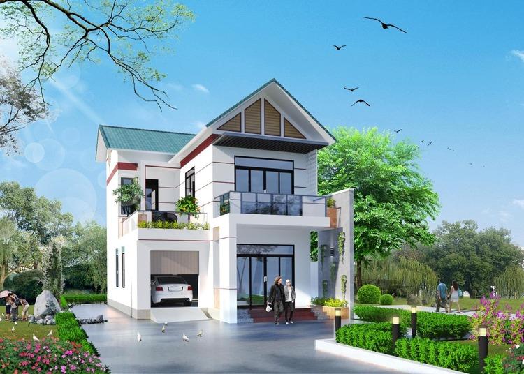 Mẫu nhà vườn đẹp mái Thái 2 tầng