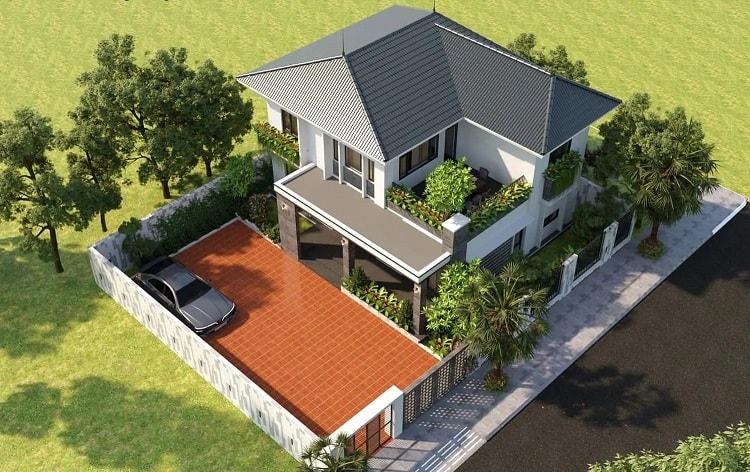 Mẫu nhà vườn đẹp mái Nhật 2 tầng