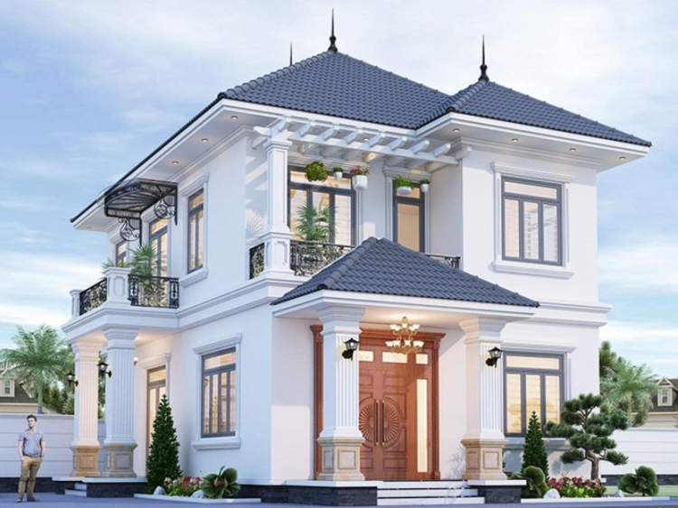 Mẫu nhà 2 tầng mái Nhật 90m2 đẹp, sang trọng