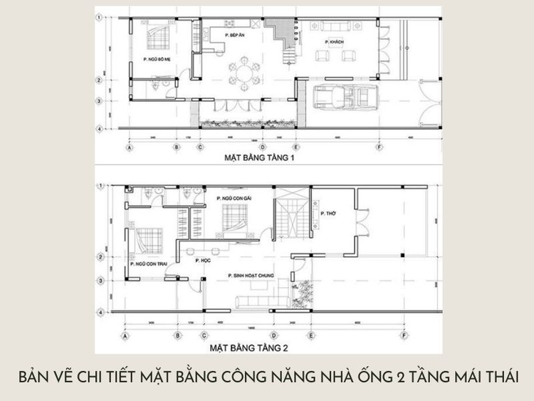 Mẫu bản vẽ thiết kế nhà ống 2 tầng mái Thái hiện đại, tiện nghi 