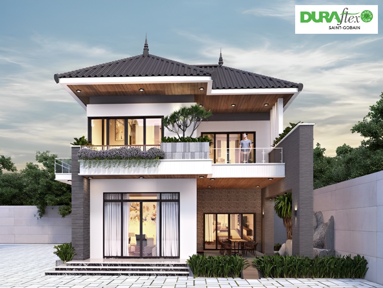 Mẫu 8x12m nhà mái Nhật 2 tầng kiểu biệt thự dễ dàng ứng dụng