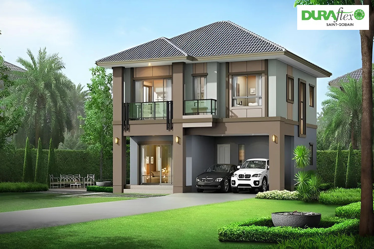 Mẫu 8x12m nhà mái Nhật 2 tầng hiện đại có vườn rộng lớn, thoáng mát