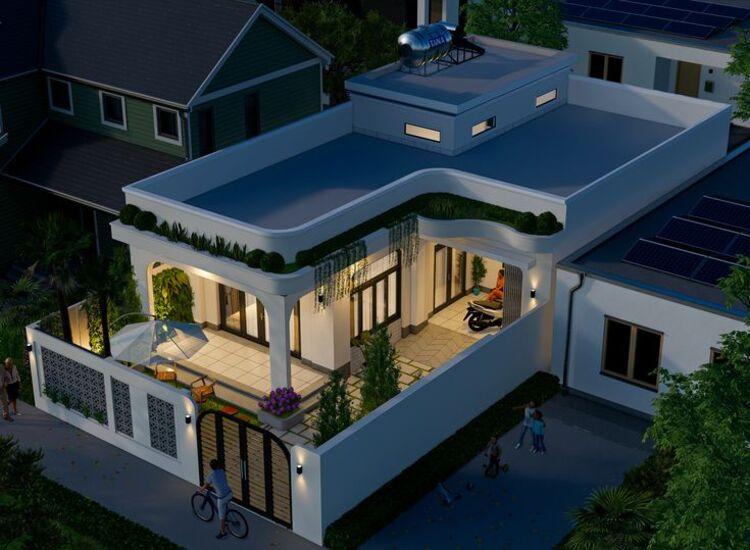 Mẫu nhà cấp 4 3 phòng ngủ 500 triệu hình chữ L tiện nghi với phần góc khuyết được tận dụng làm sân vườn hoặc gara