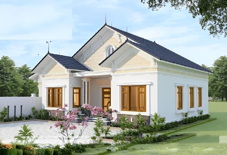 Mẫu nhà cấp 4 3 phòng ngủ 500 triệu hình chữ U với thiết kế sang trọng, hiện đại