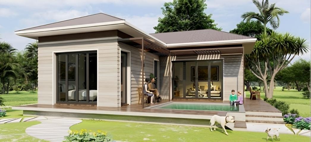 Mẫu nhà tiền chế mái Nhật đẹp, hiện đại, hài hoà với thiên nhiên