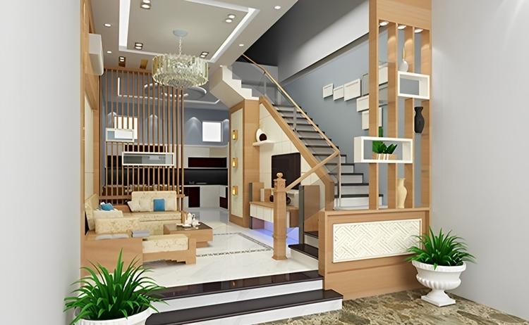 Mẫu vách ngăn phòng khách hiện đại kết hợp với tủ đựng đồ tiện nghi