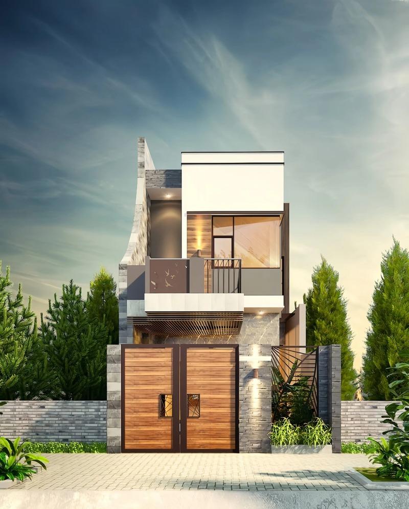 Mẫu nhà 1 trệt 1 lầu 5x15 hiện đại với đường nét thiết kế mạnh mẽ, thu hút