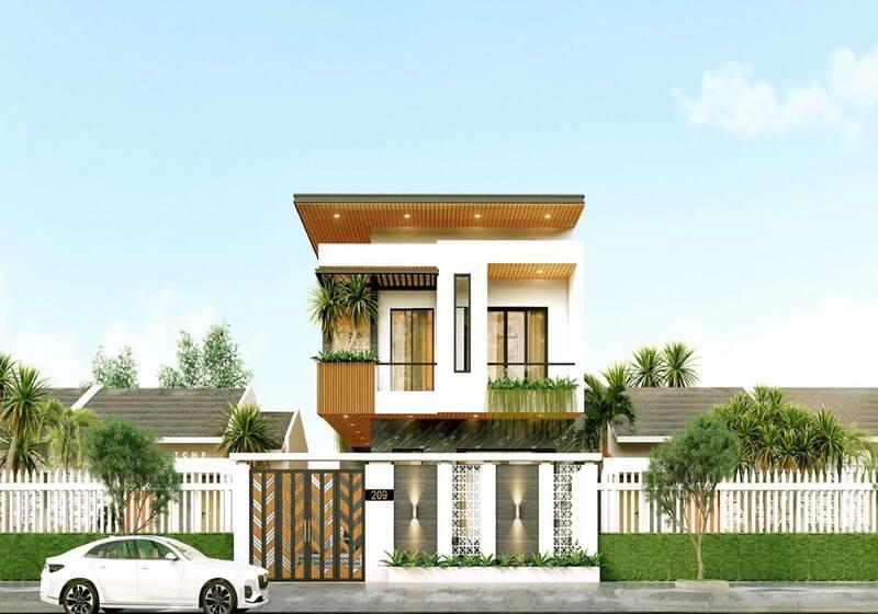 Mẫu nhà 1 trệt 1 lầu 5x15 mái bằng tạo vẻ ngoài mạnh mẽ, khỏe khoắn
