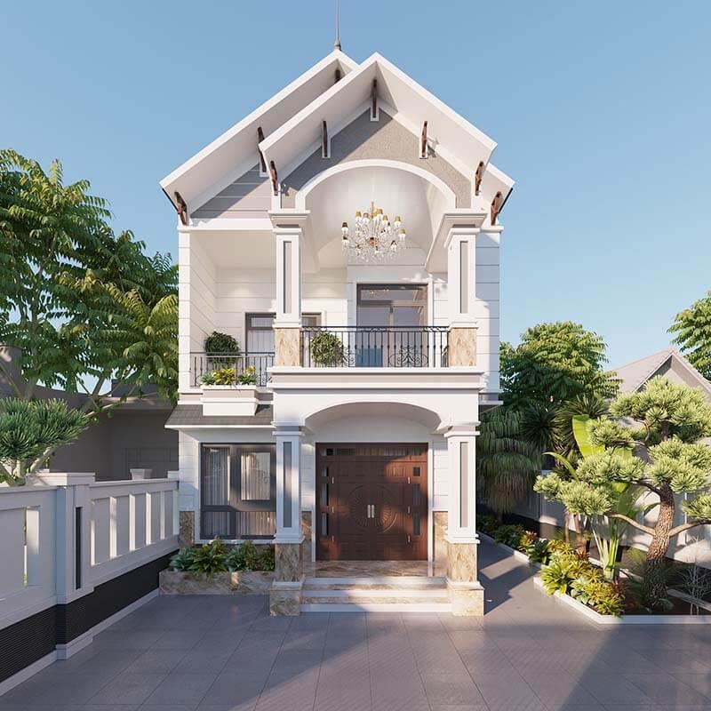 Mẫu nhà 1 trệt 1 lầu 5x15 có sân vườn rộng rãi, tạo khoảng không mát mẻ cho ngôi nhà