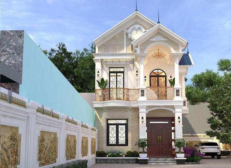 Mẫu nhà 1 trệt 1 lầu 5x15 có hệ cửa vòm ấn tượng với mái Thái thanh thoát