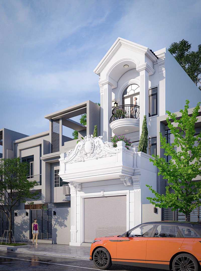 Mẫu nhà 1 trệt 1 lầu 5x15 có hệ cửa vòm ấn tượng, sang trọng, phong cách tân cổ điển
