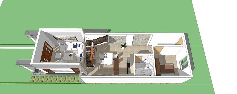 Bản vẽ mẫu nhà ống 1 tầng đẹp 5x20m có gác lửng giúp tối ưu hóa không gian sử dụng