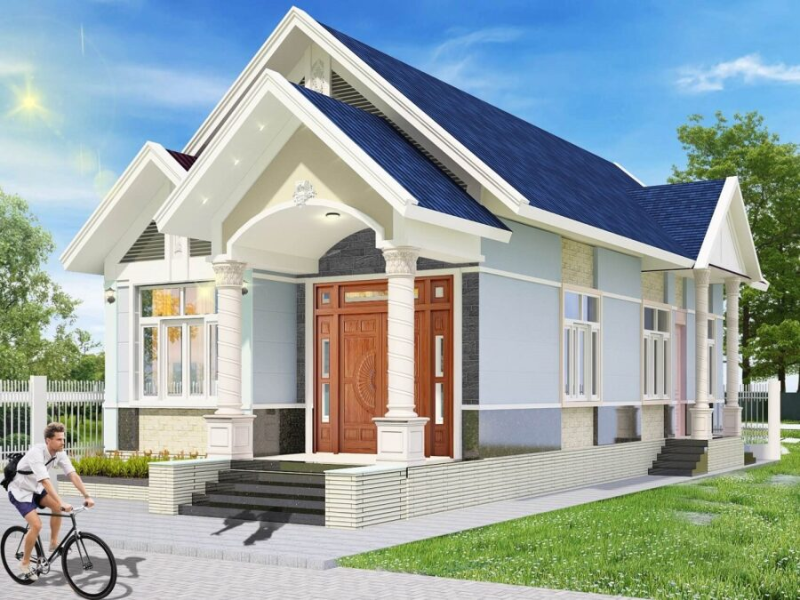 Mẫu nhà ống 1 tầng nông thôn mái Thái đẹp, thanh thoát, thoáng đãng