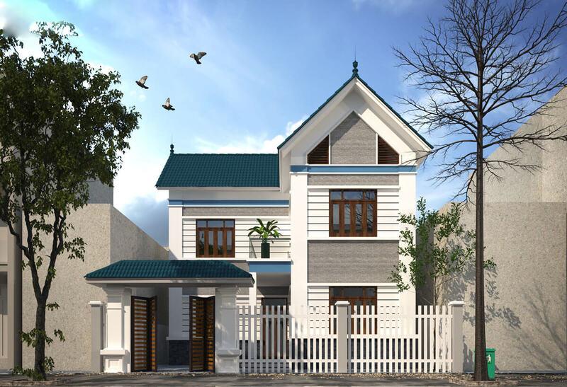 Mẫu nhà 1 trệt 1 lầu chữ L đẹp, đơn giản, hiện đại