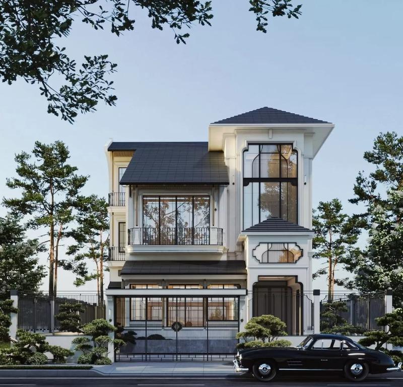 Mẫu thiết kế biệt thự 1 trệt 1 lầu 5x20 phong cách Indochine sang trọng hiện nay