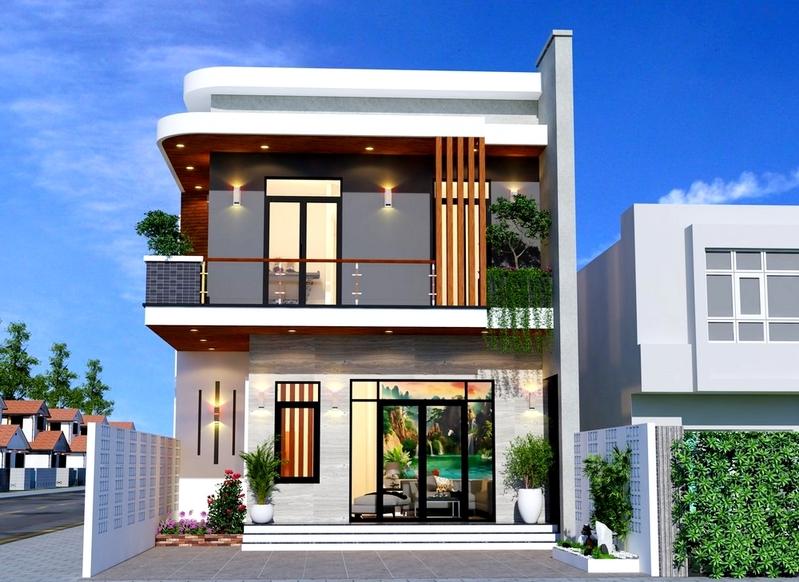 Mẫu nhà 1 trệt 1 lầu 8x15m nổi bật với các đường nét thiết kế đơn giản cùng gam màu trung tính tinh tế