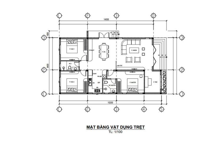 Bản vẽ nhà cấp 4 400 triệu mái tôn hiện đại