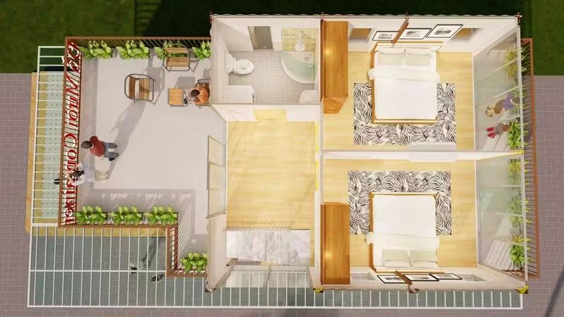 Diện tích của mẫu nhà lắp ghép 2 phòng ngủ dao động từ 30m² - 60m²