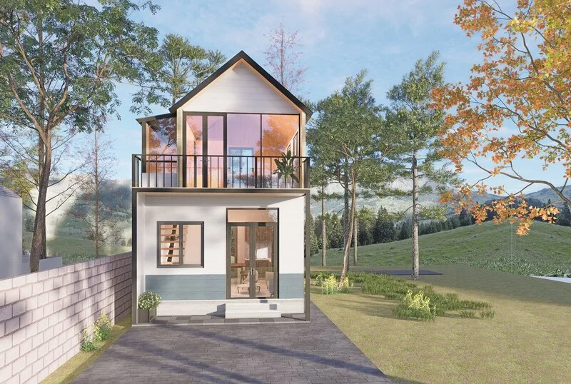 Mẫu nhà lắp ghép 2 tầng 100m2 đẹp, thoáng đãng với ban công rộng lớn