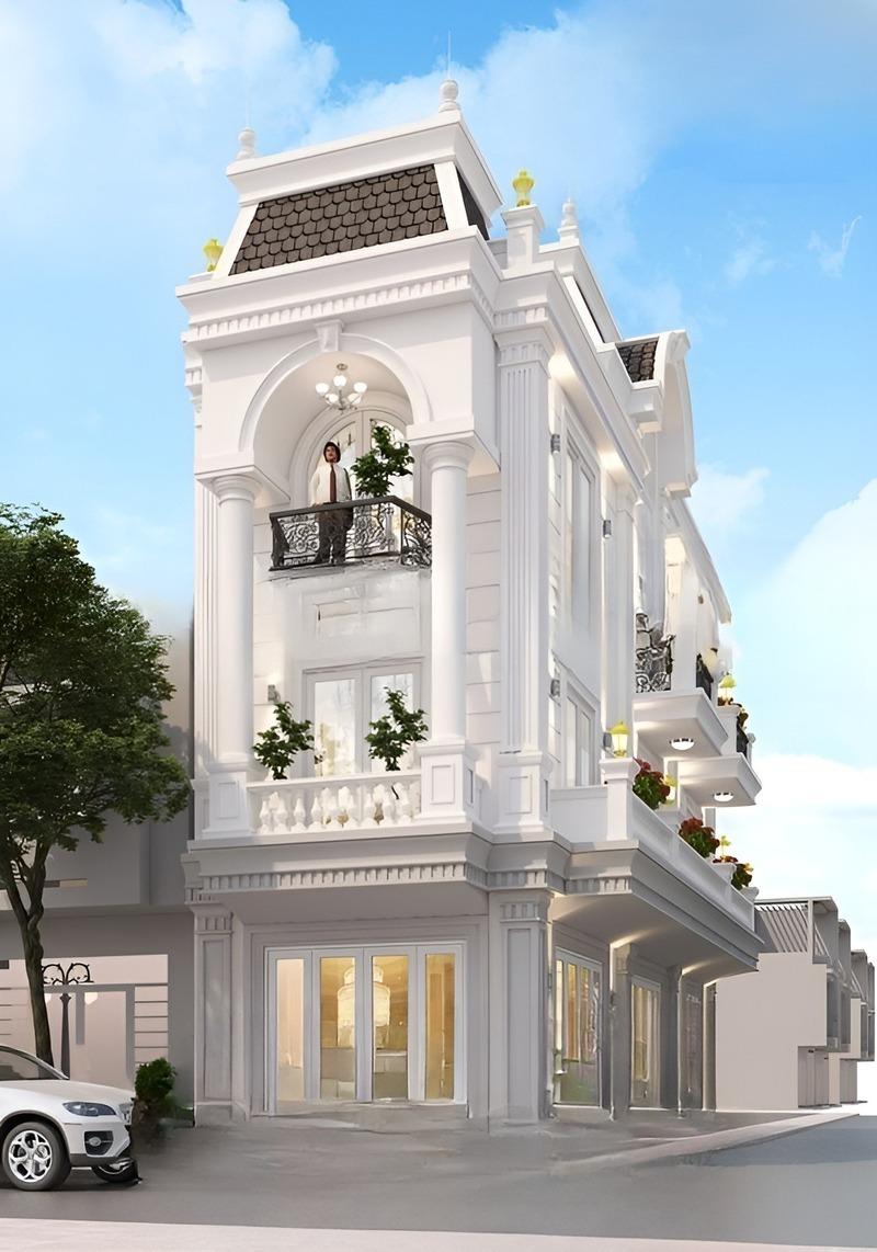 Mẫu nhà ống tân cổ điển 3 tầng 2 mặt tiền với những ô cửa kính lớn giúp đón ánh sáng tự nhiên