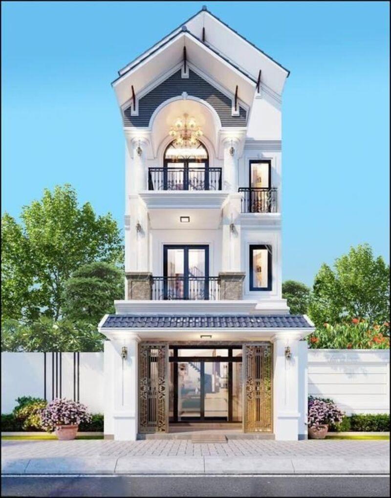 Mẫu nhà ống tân cổ điển 3 tầng mái Thái mang đến vẻ đẹp thanh thoát, sang trọng