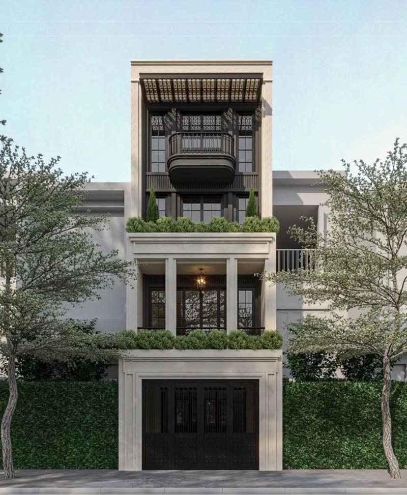 Nhà ống tân cổ điển 3 tầng không chỉ nổi bật với thiết kế tinh tế, mà còn thể hiện vẻ đẹp sang trọng