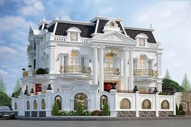 Mẫu nhà tân cổ điển 3 tầng 2 mặt tiền sang trọng, bề thế