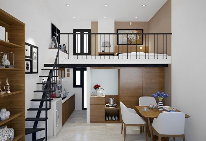 Nhà thép tiền chế 2 phòng ngủ có gác lửng hiện đại, tối ưu diện tích