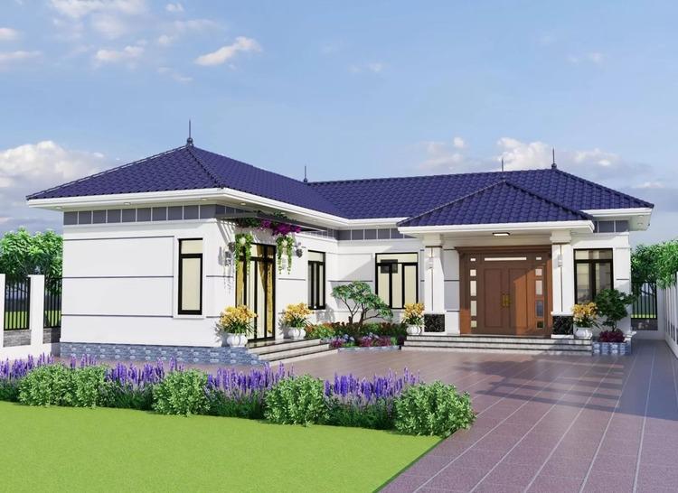 Mẫu nhà chữ L cấp 4 mái Nhật kết hợp sân vườn thoáng mát