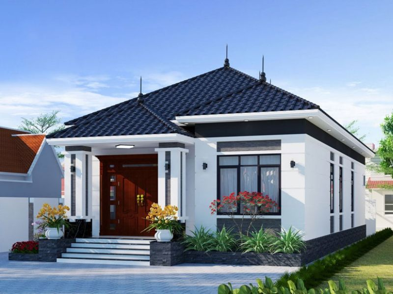 Phối cảnh ngoại thất mẫu nhà đẹp cấp 4 mái Nhật hiện đại