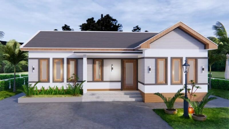 Mẫu nhà cấp 4 chữ L mái tôn đẹp, ấn tượng