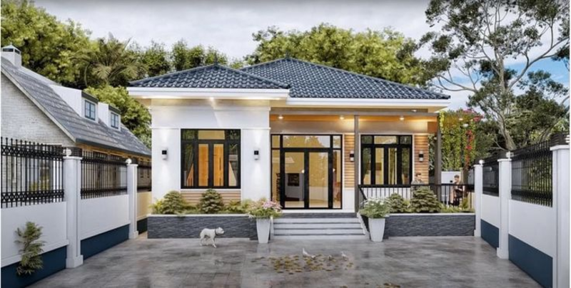Mẫu nhà đẹp cấp 4 nông thôn 2 phòng ngủ thiết kế tối giản