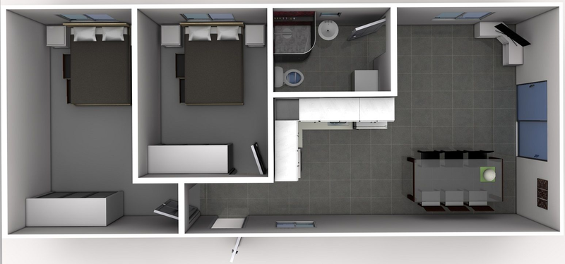 Mặt bằng công năng mẫu nhà cấp 4 nông thôn 250 triệu 2 phòng ngủ tiện nghi