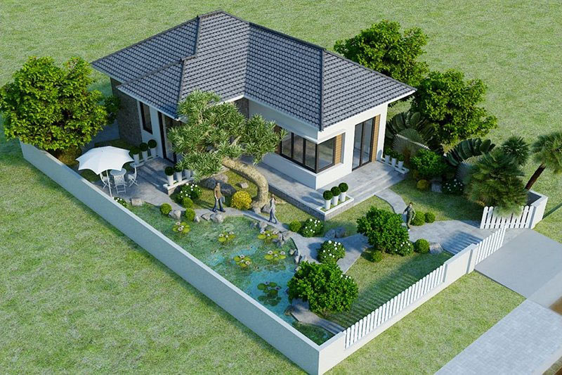Mẫu nhà đẹp cấp 4 nông thôn 3 phòng ngủ có sân vườn