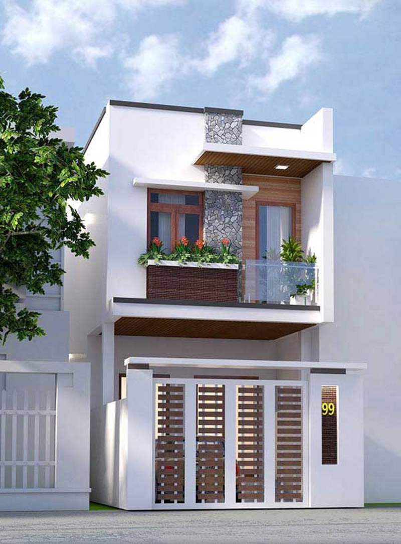 Mẫu nhà cấp 4 mái bằng 2 tầng dạng ống đẹp, hiện đại