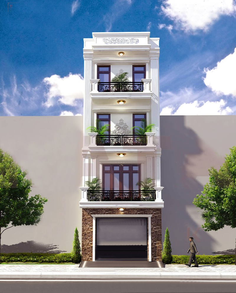 Mẫu mặt tiền nhà ống đẹp 4 tầng thiết kế tối giản, hiện đại, phổ biến hiện nay