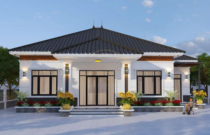 Mẫu nhà đẹp cấp 4 mái Thái thiết kế hiện đại, thoát nước tốt