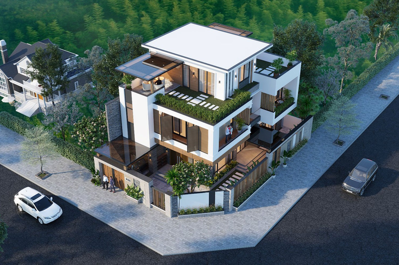 Mẫu biệt thự 3 tầng 2 mặt tiền sang trọng, hiện đại