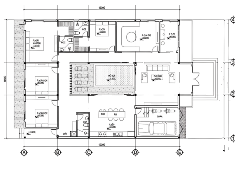 Bản vẽ công năng mẫu nhà cấp 4 mái Thái 3 phòng ngủ đẹp, tiện nghi