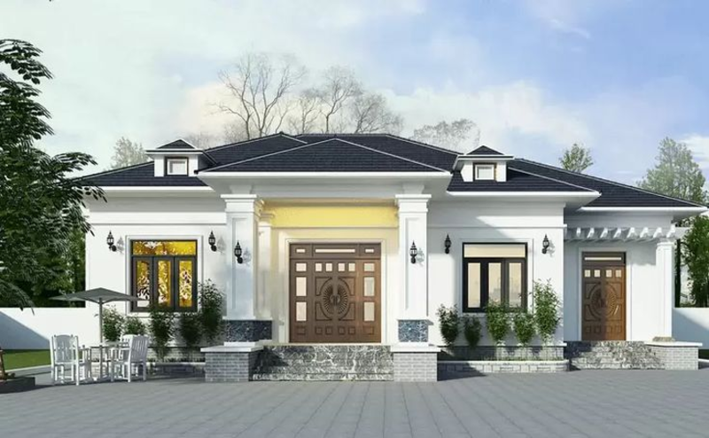 Mẫu nhà đẹp cấp 4 mái Nhật nổi bật với không gian sân vườn rộng