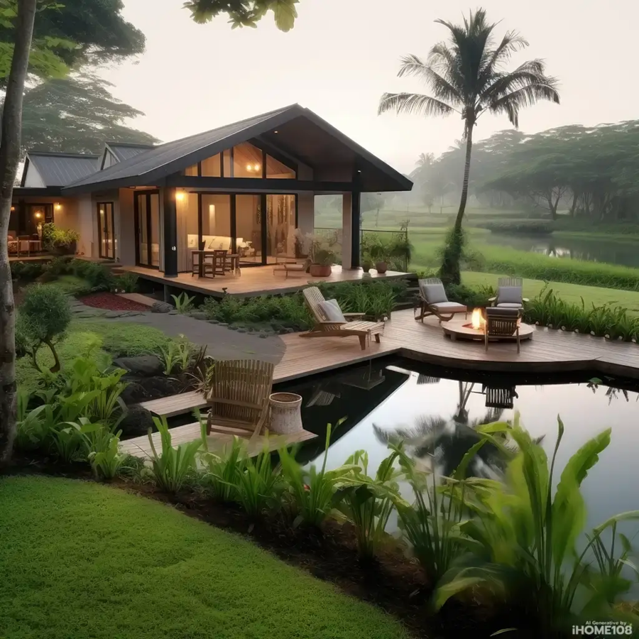 Mẫu nhà lắp ghép kiểu biệt thự nhà vườn đẹp, hài hoà với thiên nhiên