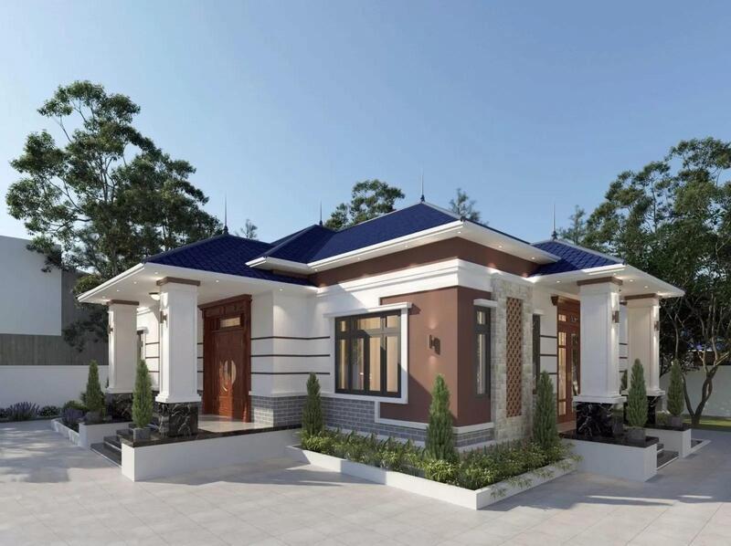 Mẫu nhà mái Nhật 1 tầng 100m2 đẹp