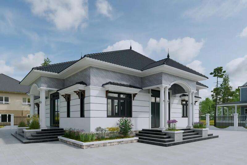 Mẫu nhà mái Nhật 1 tầng đẹp 120m2