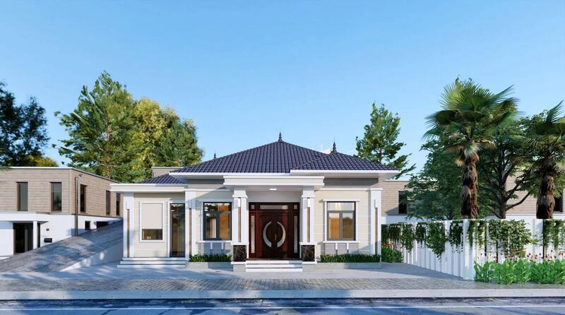 Mẫu nhà mái Nhật 1 tầng diện tích 120m2 phù hợp cho gia đình 3-5 thành viên
