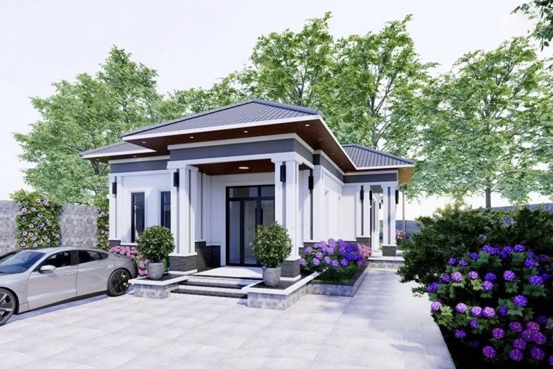 Mẫu nhà mái Nhật 1 tầng đẹp chữ L