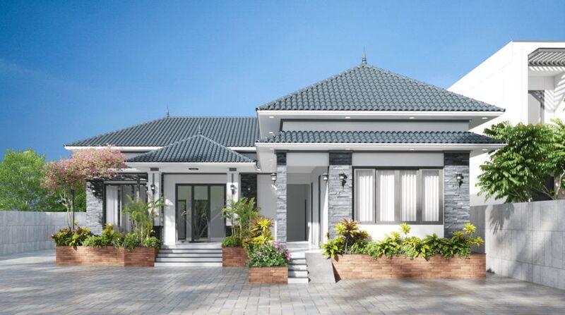 Mẫu nhà cấp 4 chữ L mái Nhật gần gũi với thiên nhiên