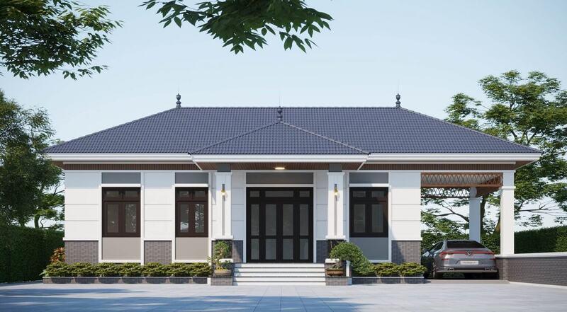 Mẫu nhà mái Nhật 1 tầng đẹp có gara