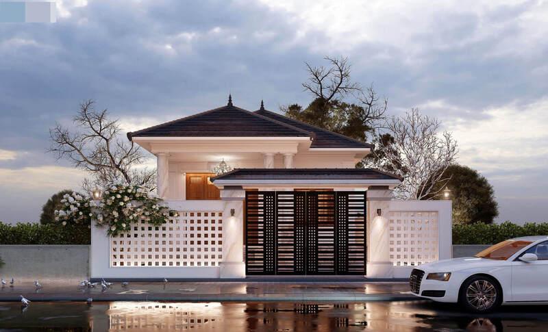 Mẫu nhà mái Nhật 1 tầng tân cổ điển tạo nên một không gian sống ấm cúng, thư thái