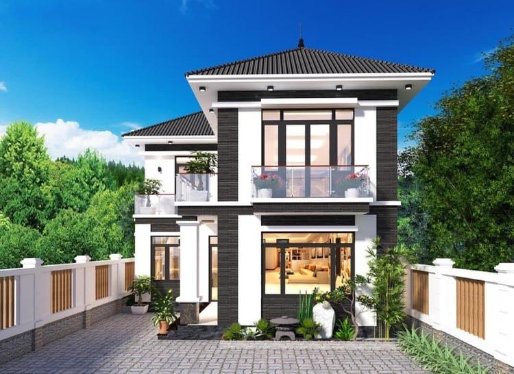 Nhà mái Nhật 2 tầng được thiết kế hài hoà với môi trường xung quanh